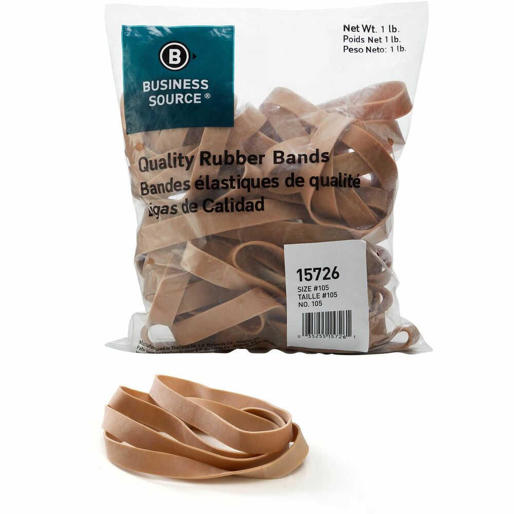 Image of Business Source Rubber Bands,Size 105,1 lb./BG,5"x5/8",Natural Crepe