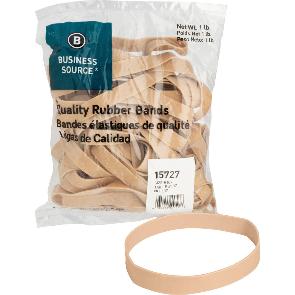 Image of Business Source Rubber Bands,Size 107,1 lb./BG,7"x5/8",40/PK,Natural Crepe