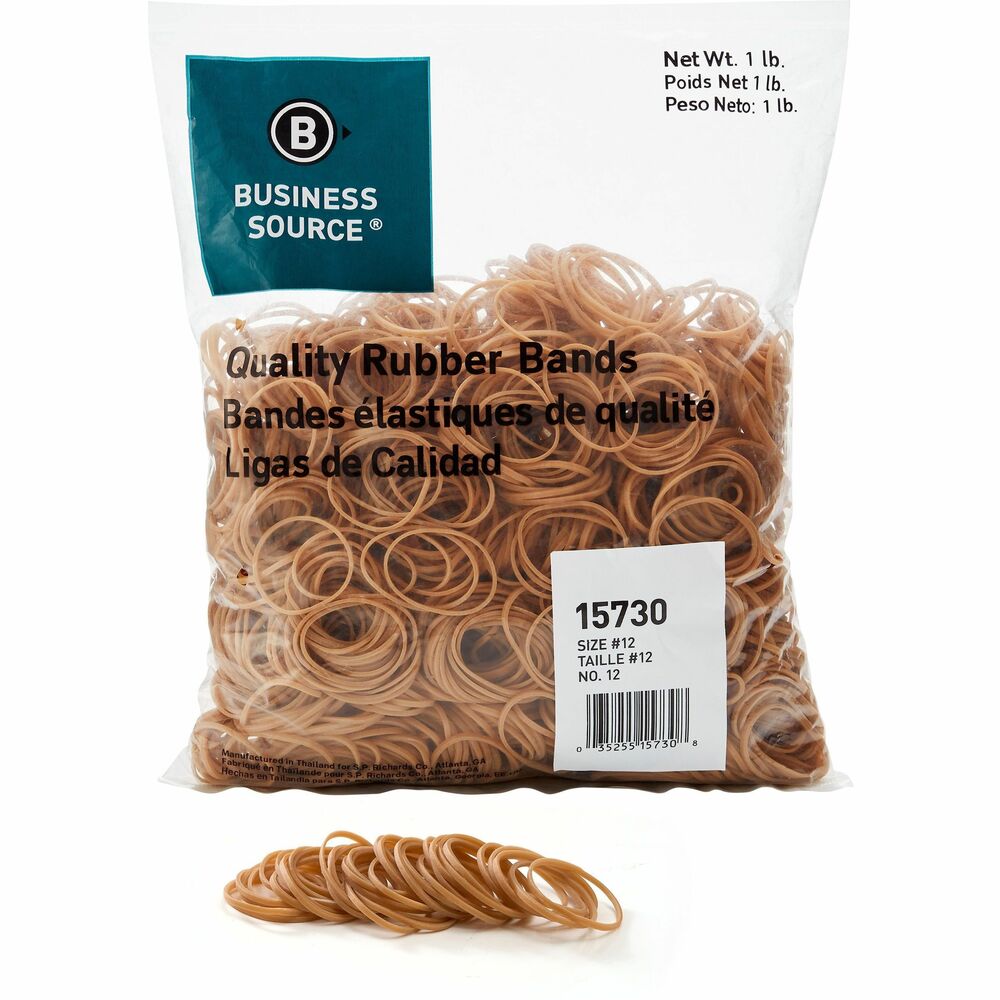 Image of Business Source Rubber Bands,Size 12,1 lb./BG,1-3/4"x1/16",Natural Crepe