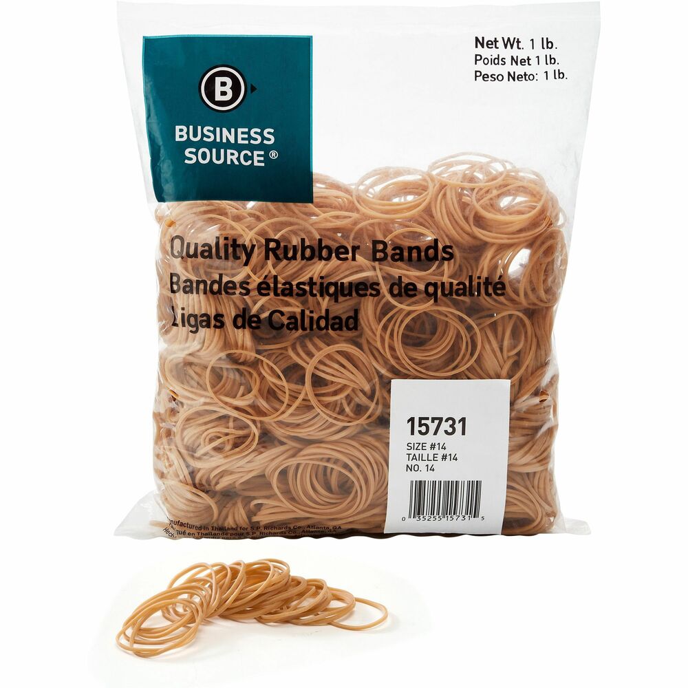 Image of Business Source Rubber Bands,Size 14,1 lb./BG,2"x1/16",Natural Crepe