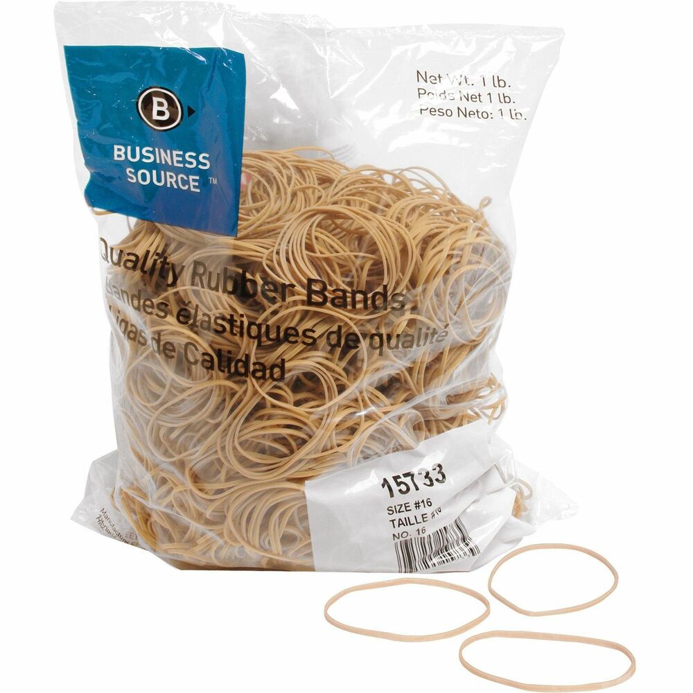 Image of Business Source Rubber Bands,Size 16,1 lb./BG,2-1/2"x1/16",Natural Crepe