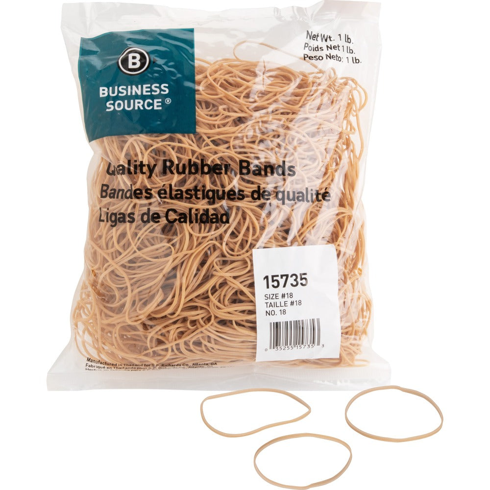 Image of Business Source Rubber Bands,Size 18,1 lb,3"x1/16",1480/PK,Natural Crepe