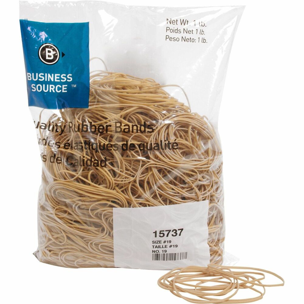 Image of Business Source Rubber Bands,Size 19,1 lb,3-1/2"x1/16",1250/PK,Natural Crepe