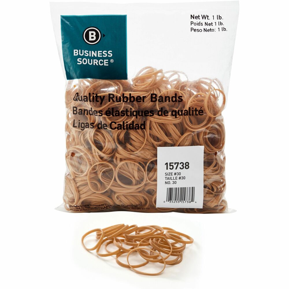 Image of Business Source Rubber Bands,Size 30,1 lb./BG,2"x1/18",Natural Crepe