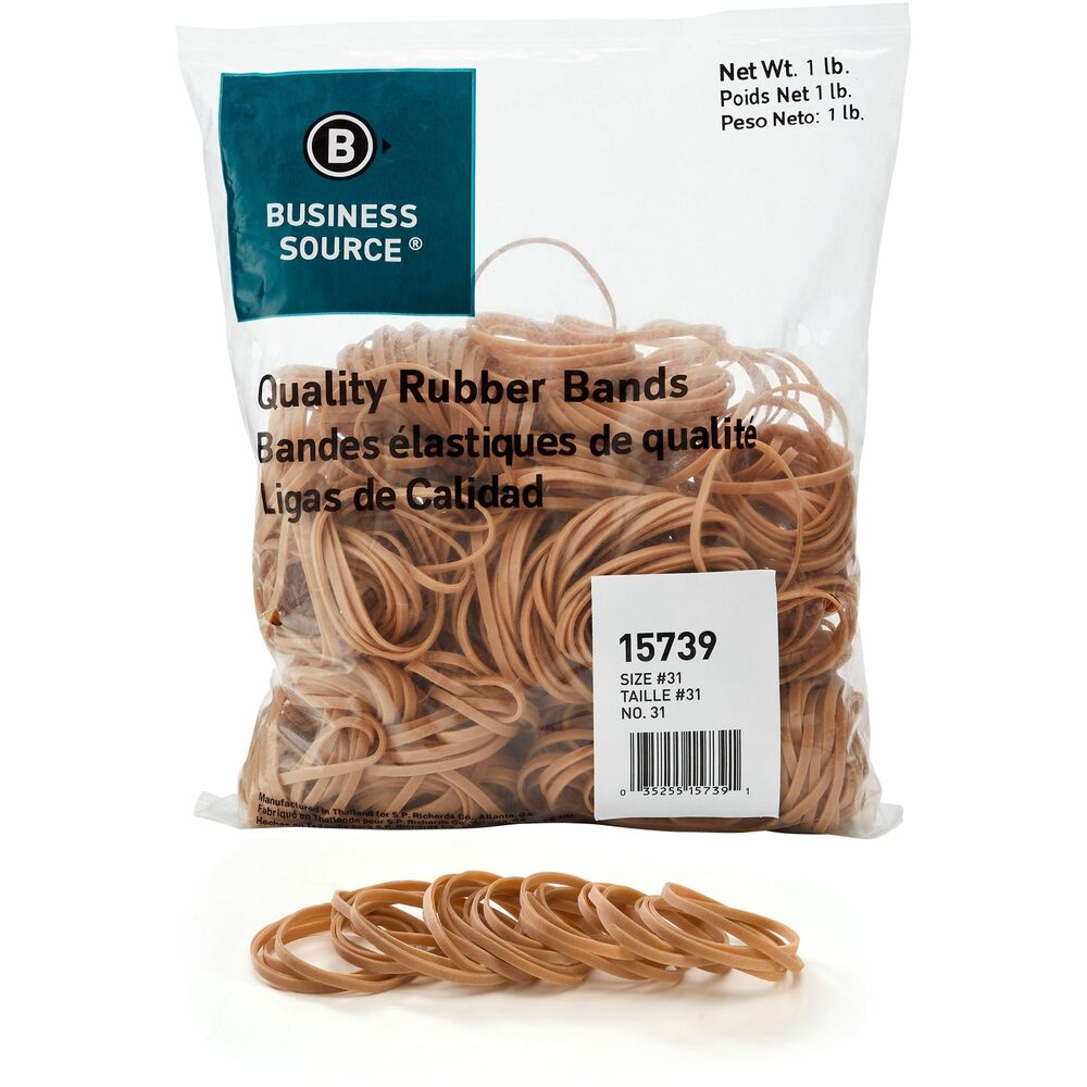 Image of Business Source Rubber Bands,Size 31,1 lb./BG,2-1/2"x1/8",Natural Crepe