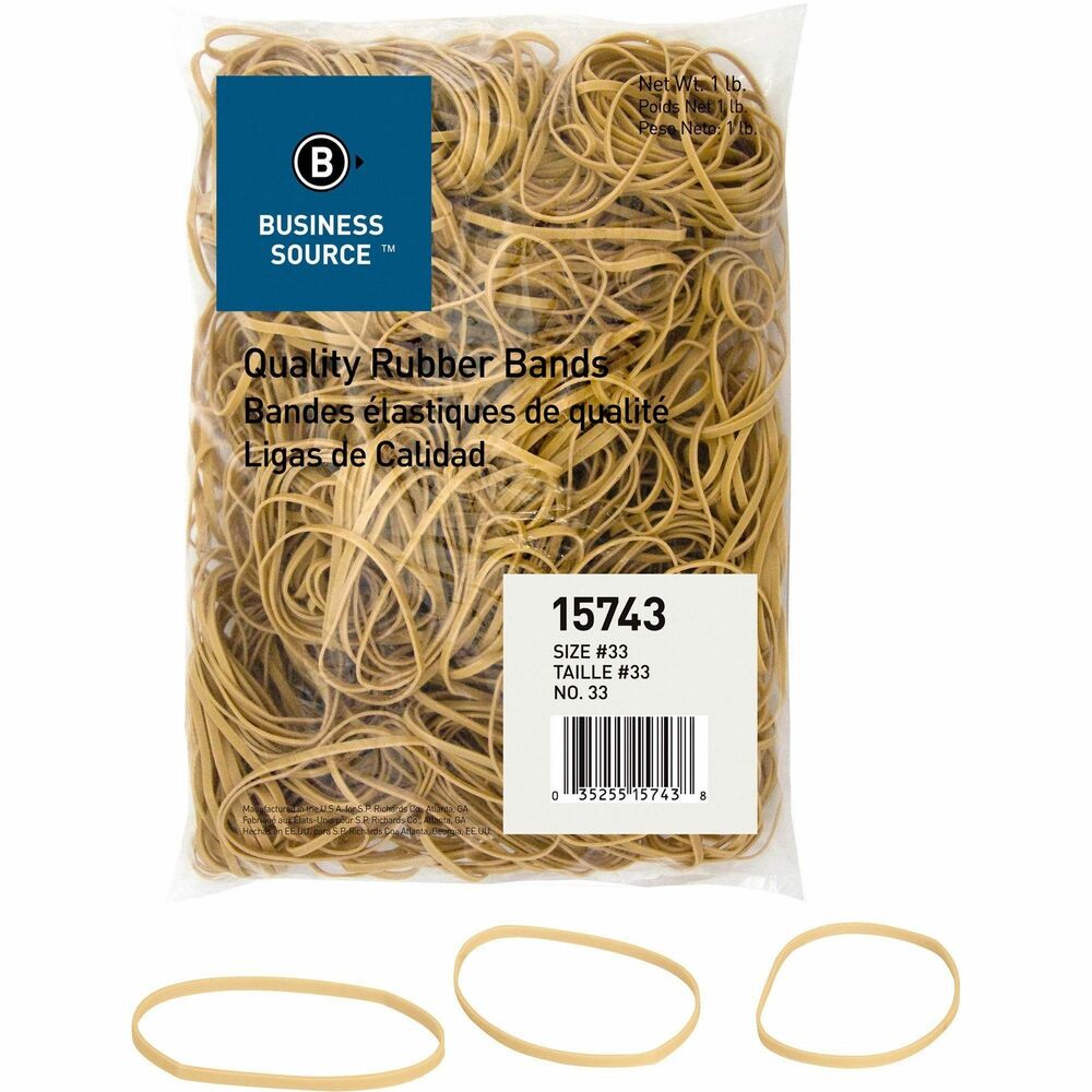 Image of Business Source Rubber Bands,Size 33,1 lb./BG,3-1/2"x1/8",Natural Crepe