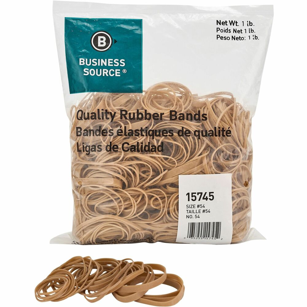 Image of Business Source Rubber Bands,Size 54,1 lb./PK,Assorted Sizes,Natural Crepe