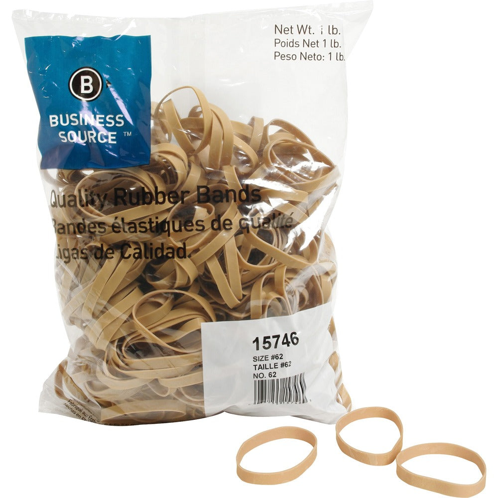 Image of Business Source Rubber Bands,Size 62,1 lb./BG,2-1/2"x1/4",Natural Crepe