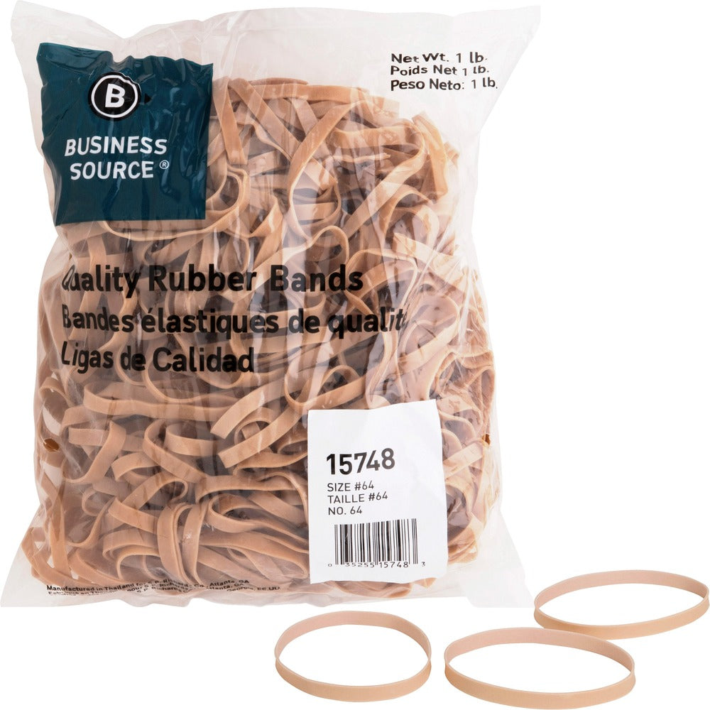Image of Business Source Rubber Bands,Size 64,1 lb./BG,3-1/2"x1/4",Natural Crepe