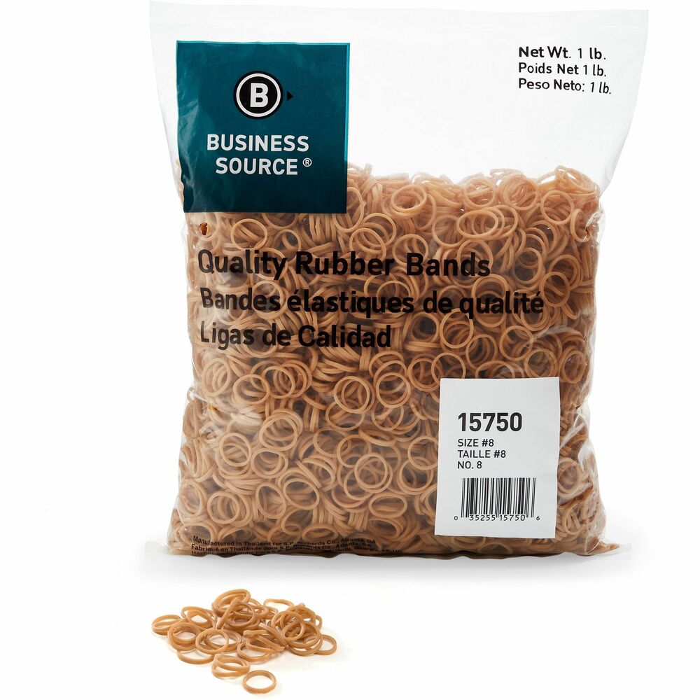 Image of Business Source Rubber Bands,Size 8,1 lb./BG,7/8"x1/16",Natural Crepe