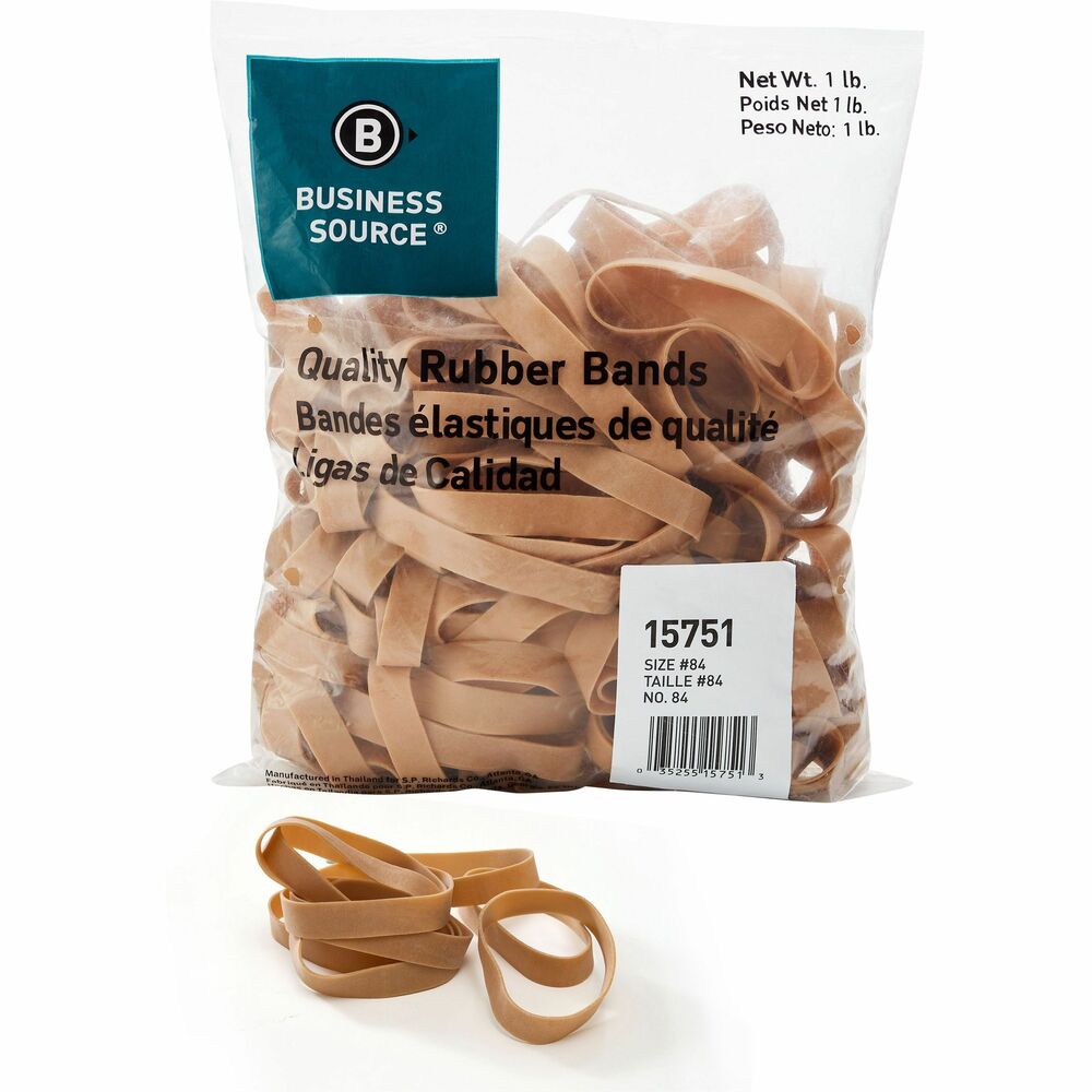 Image of Business Source Rubber Bands,Size 84,1 lb,3-1/2"x1/2",150/PK,Natural Crepe