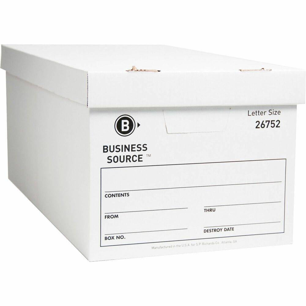 Image of Business Source Storage Boxes, Ltr, 500 lb, 12"x24"x10", 12/CT, White
