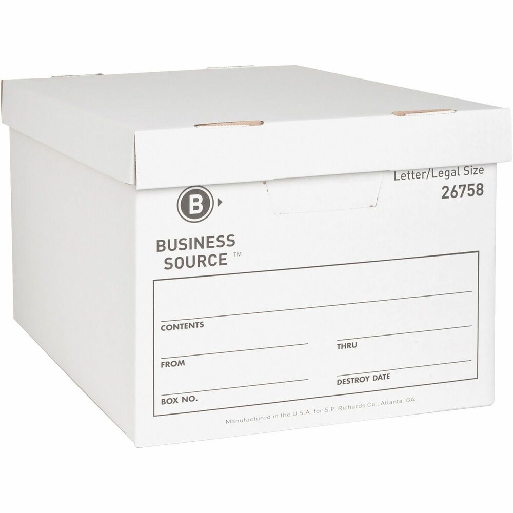 Image of Business Source Storage Boxes, Ltr/Legal, 650 lb, 12"x15"x10", 12/CT, White