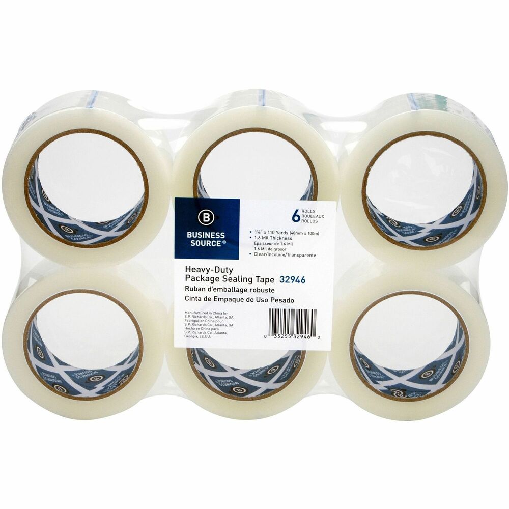 Image of Business Source Sealing Tape, Heavy Duty, 3" Core, 110YD,1.6mil, 6Rolls,CLR