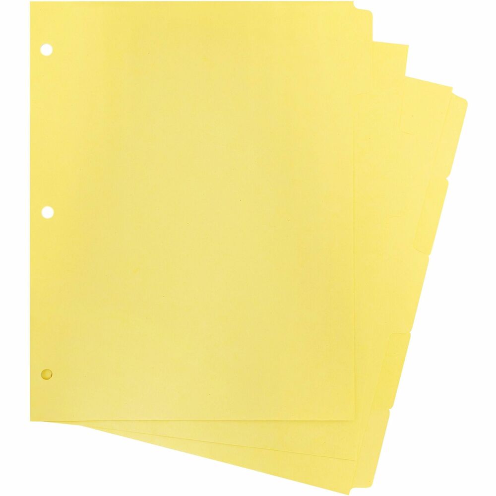 Image of Business Source Plain Tab Indexes,3HP,5-Tab,11"x8-1/2",36 Sets/BX,Canary