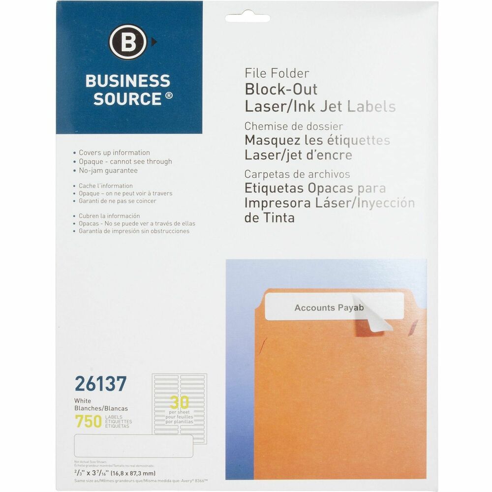 Image of Business Source File Fldr Labels,Block-Out,Lsr/Inkjet,750/PK,2/3"x3-7/16,WE