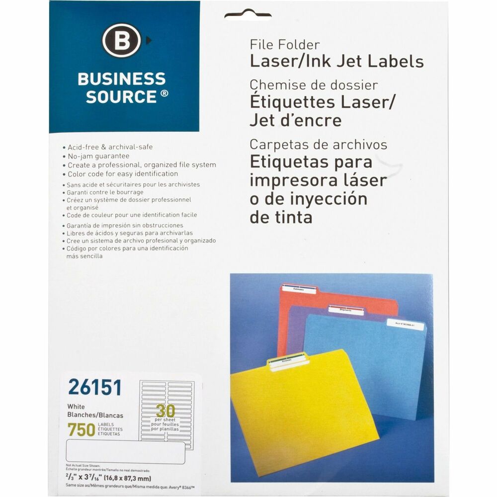 Image of Business Source Filing Labels, Laser/Inkjet, 2/3"x 3-7/16", 750/PK, White