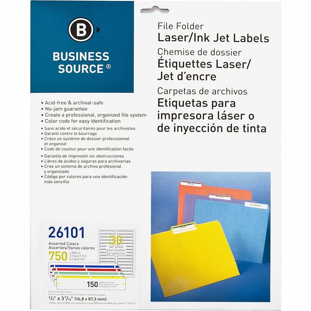 Image of Business Source File Folder Labels,Laser/Inkjet,2/3"x3-7/16",750/PK,AST