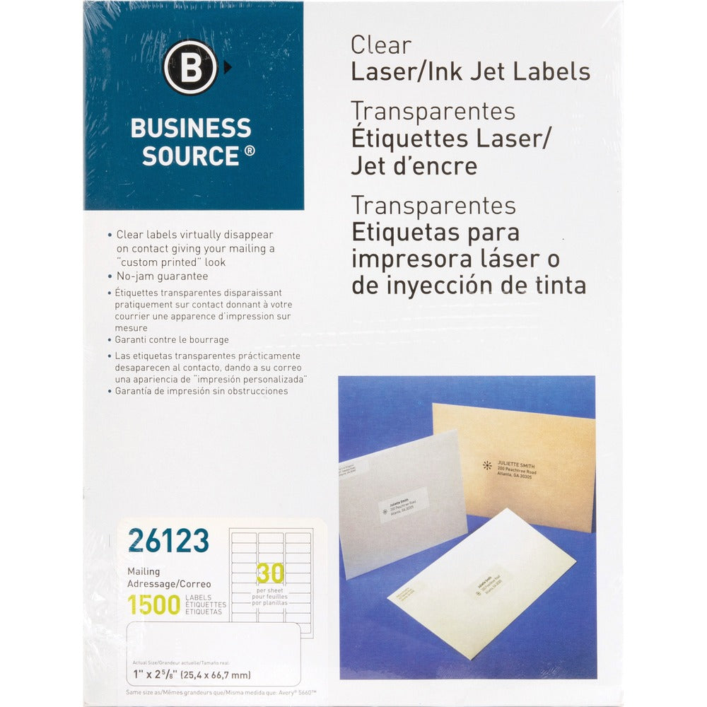 Image of Business Source Mailing Labels, Laser, 1"x2-3/4", 1500/PK, Clear