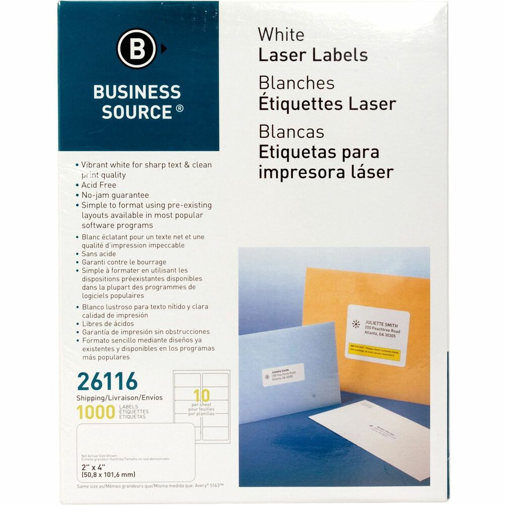 Image of Business Source Mailing Labels,Shipping,Laser/Inkjet,2"x4",1000/PK,White