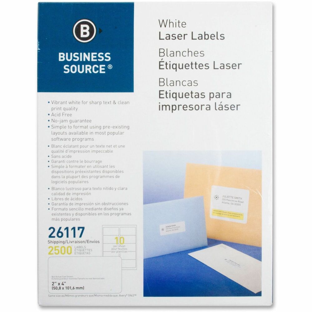 Image of Business Source Mailing Labels,Shipping,Laser/Inkjet,2"x4",2500/PK,White