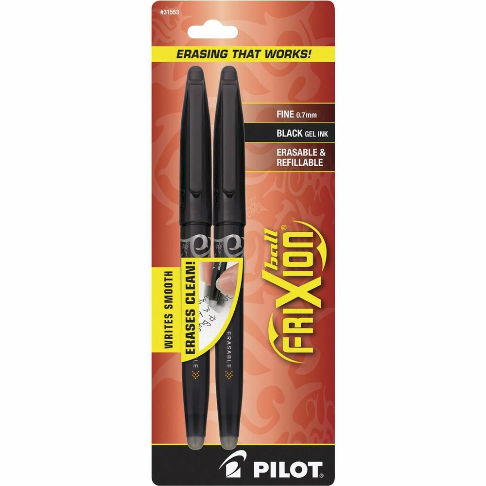 Image of Pilot Rollerball Gel Pen,Frix,Erasable,Fine,2/PK,Black Barrel/Ink
