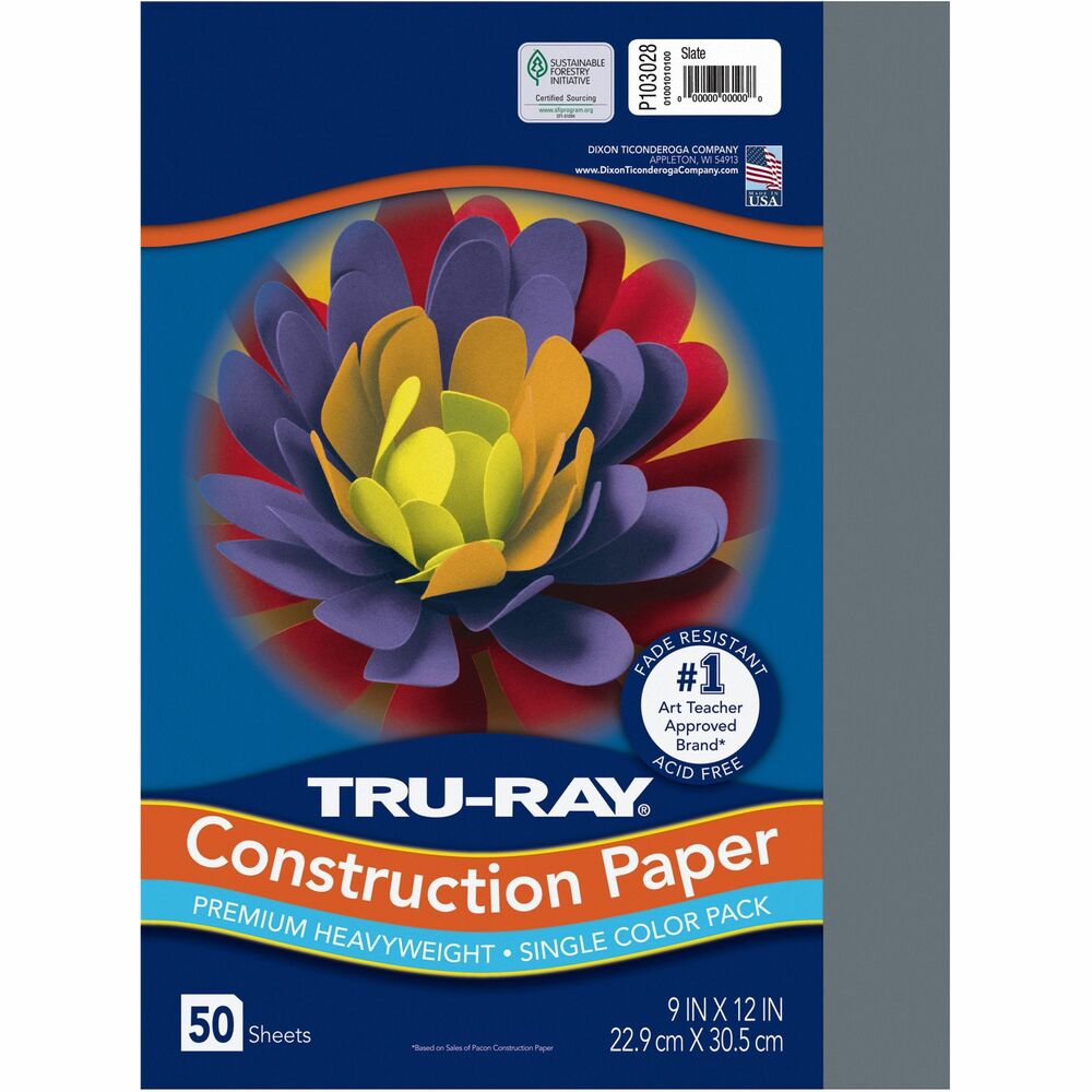 Image of Pacon Construction Paper, 76lb., 9"x12", 50/PK, Slate