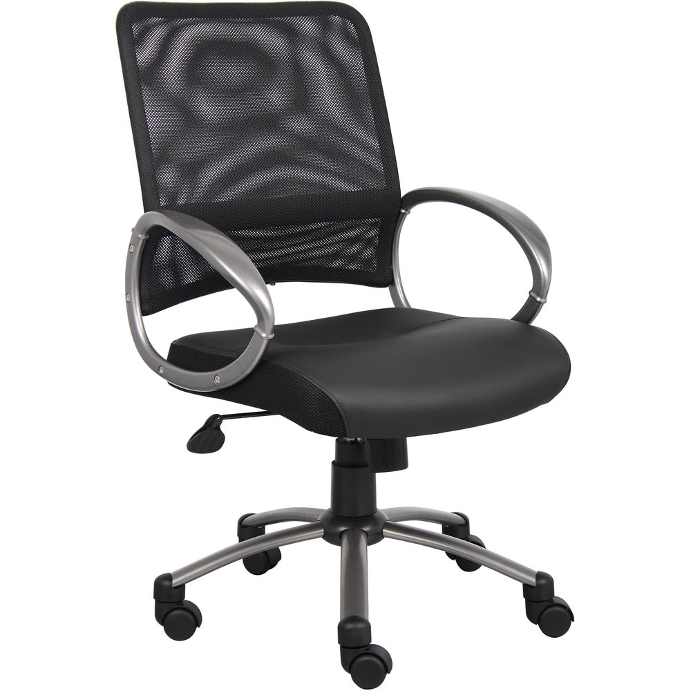 Image of Lorell Task Chair,Mesh Back,Leather Seat,25.2"x26.2"x37.4"-41.5",BK