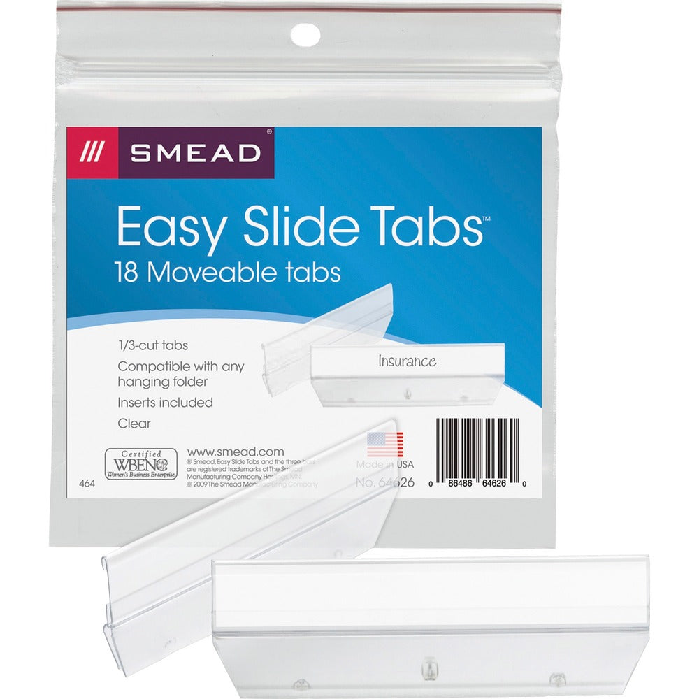 Image of Smead Hanging Folder Tabs, Plastic, Easy Slide, 18/PK, CL
