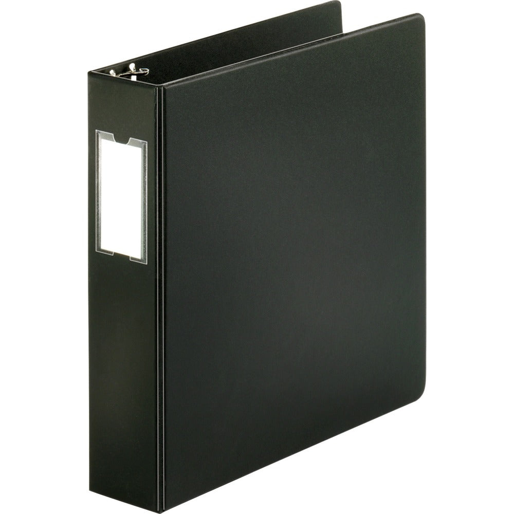 Image of Business Source Round Ring Binder,w/Label Holder,2" Cap.,11"x8-1/2",BK