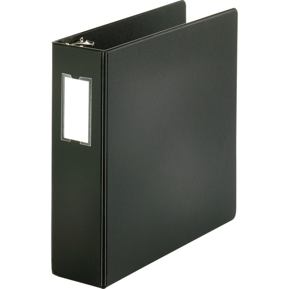 Image of Business Source Round Ring Binder,w/Label Holder,3" Cap.,11"x8-1/2",BK
