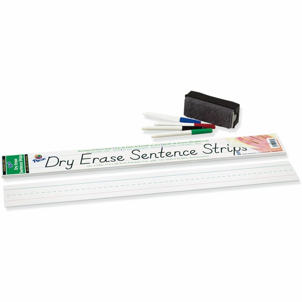 Image of Pacon Dry-Erase Sentence Strips, 3"x24", 30/PK, White