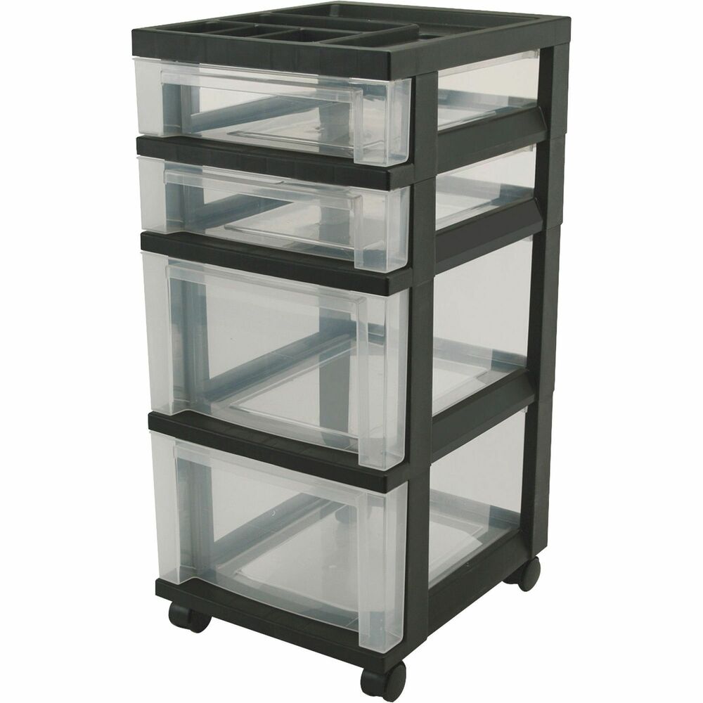 Image of Iris Mini Chests,4-Drawer,12-1/16"x14-1/4"x26-7/16",Clear/Black