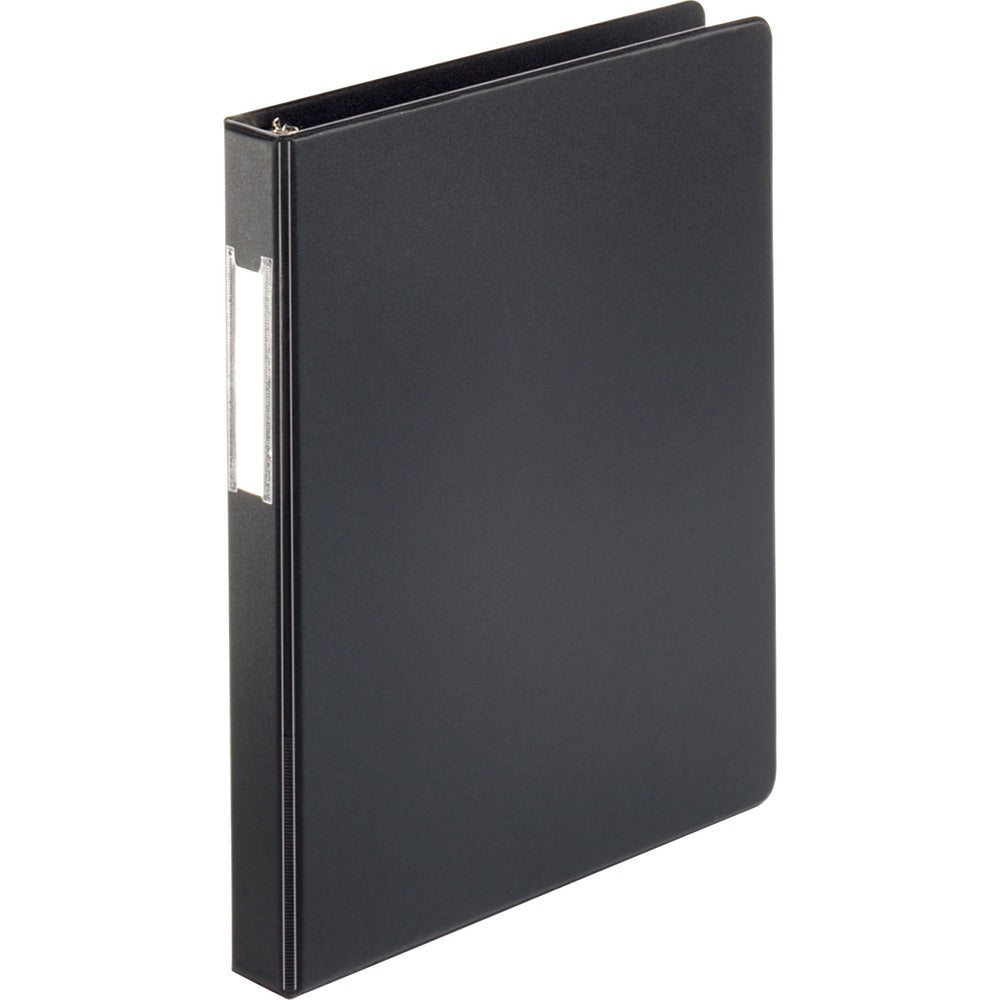 Image of Business Source Round Ring Binder,w/Label Holder,1" Cap.,11"x8-1/2",BK