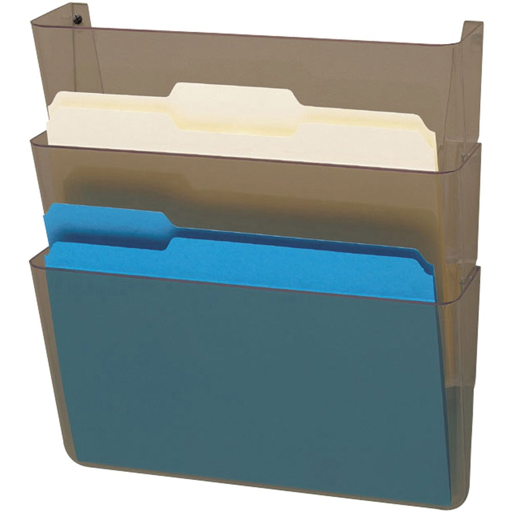 Image of Deflecto Wall Files, w/ Hardware, Ltr, 3-Pocket, 13"x4"x7", Smoke