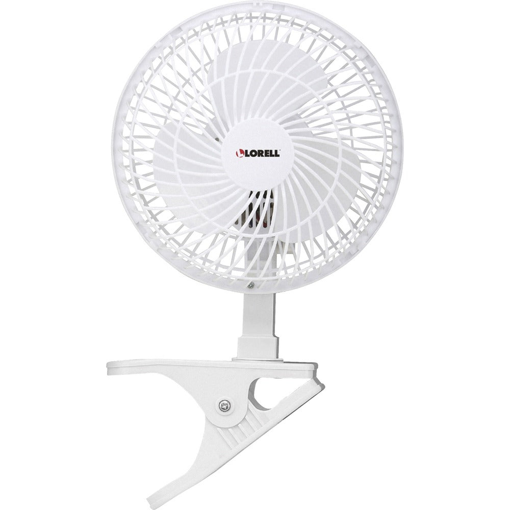 Image of Lorell 6" Clip-On Fan,2-Speed,5' Cord,8"x6"x9-1/2",White