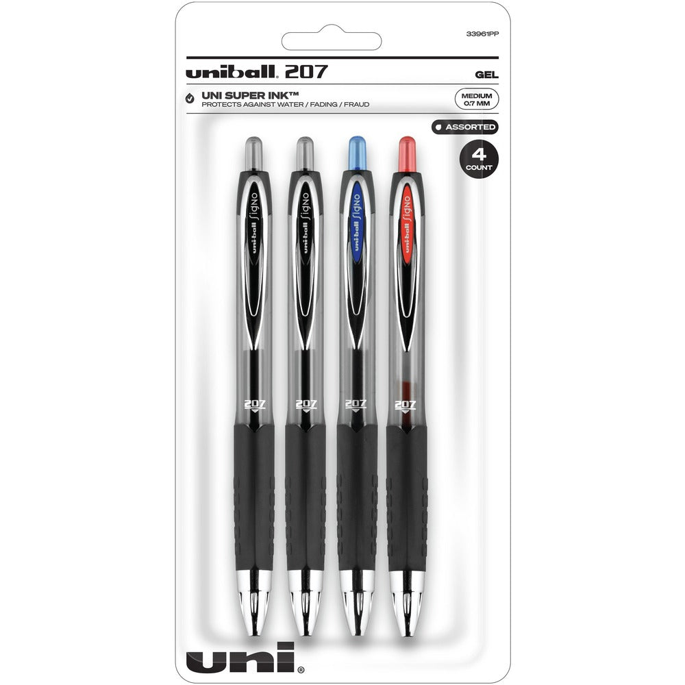 Image of uni-ball Corporation Gel Pens, Retractable, 0.7mm Point, 4/PK, AST Barrel/Ink