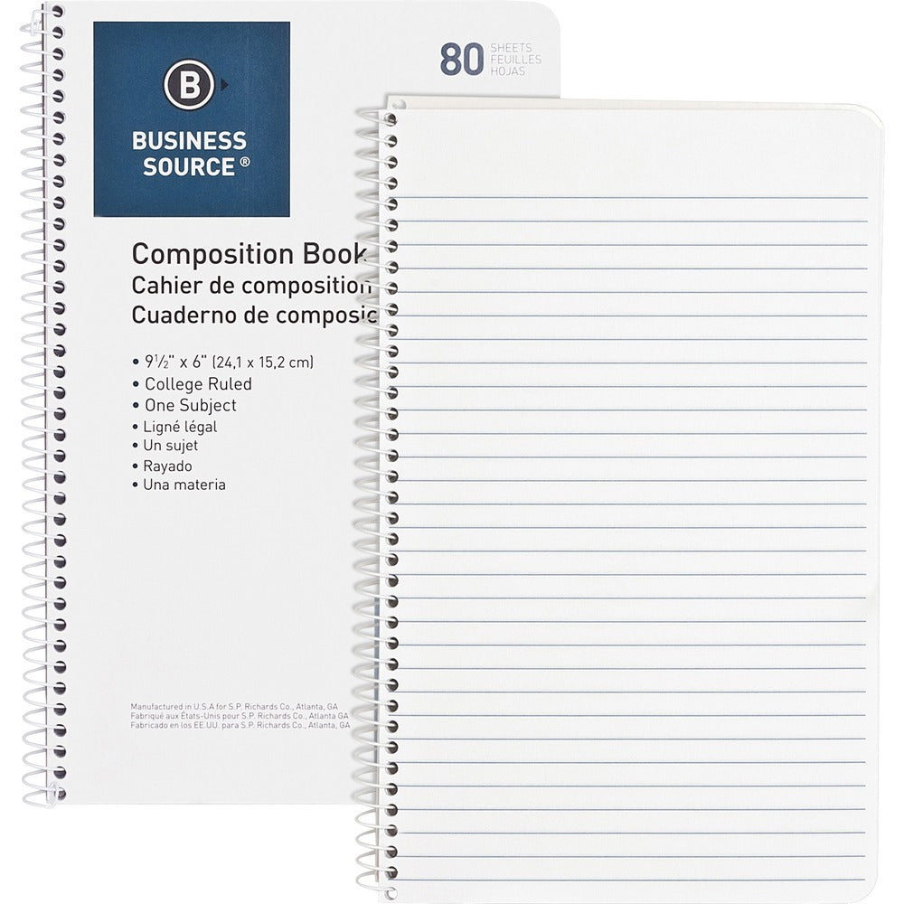 Image of Business Source Spiral Notebook,College Rule,No Margin,6"x9-1/2",80Shts,WE