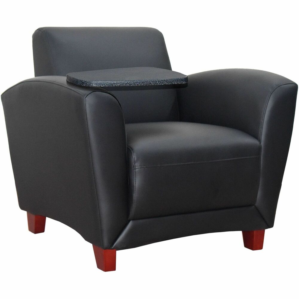 Image of Lorell Club Chair, w/Tablet, 36"x34-1/2"x31-1/4", Black Leather