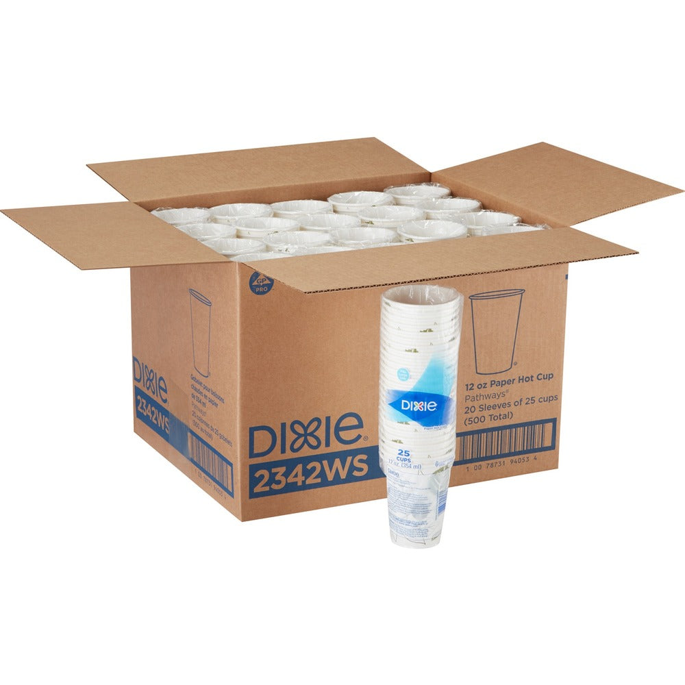 Image of Dixie Foods Hot Cups, Polylined, 12oz, 500/CT, Pathways/White