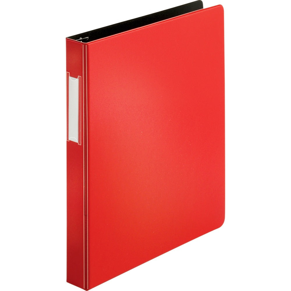 Image of Business Source D-Ring Binder, w/Label Holder, Hvy-Dty, 1", Red