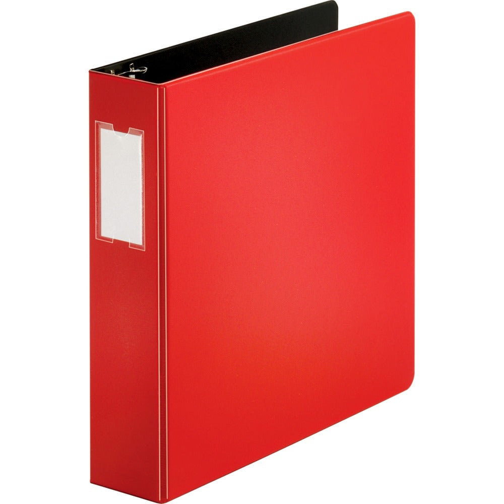 Image of Business Source D-Ring Binder, w/Label Holder, Hvy-Dty, 2", Red