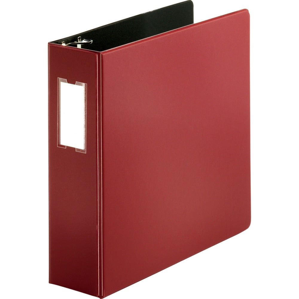 Image of Business Source D-Ring Binder w/Label Holder, Hvy-Dty, 3", Burgundy