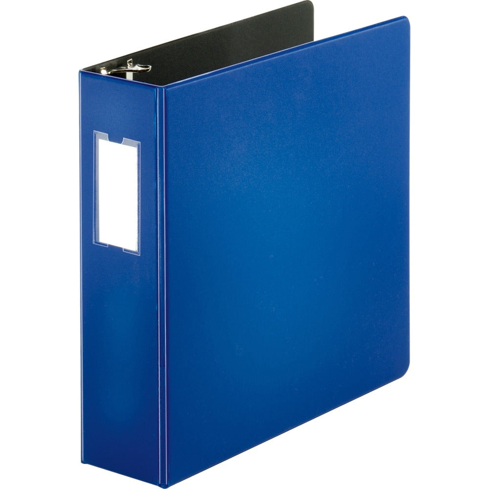 Image of Business Source D-Ring Binder w/Label Holder, Hvy-Dty, 3", Blue