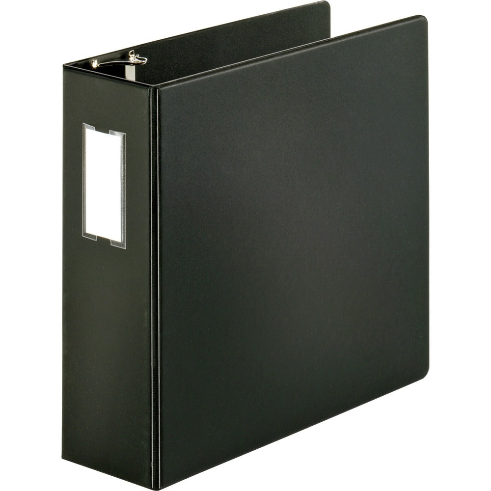 Image of Business Source D-Ring Binder w/Label Holder, Hvy-Dty, 4", Black