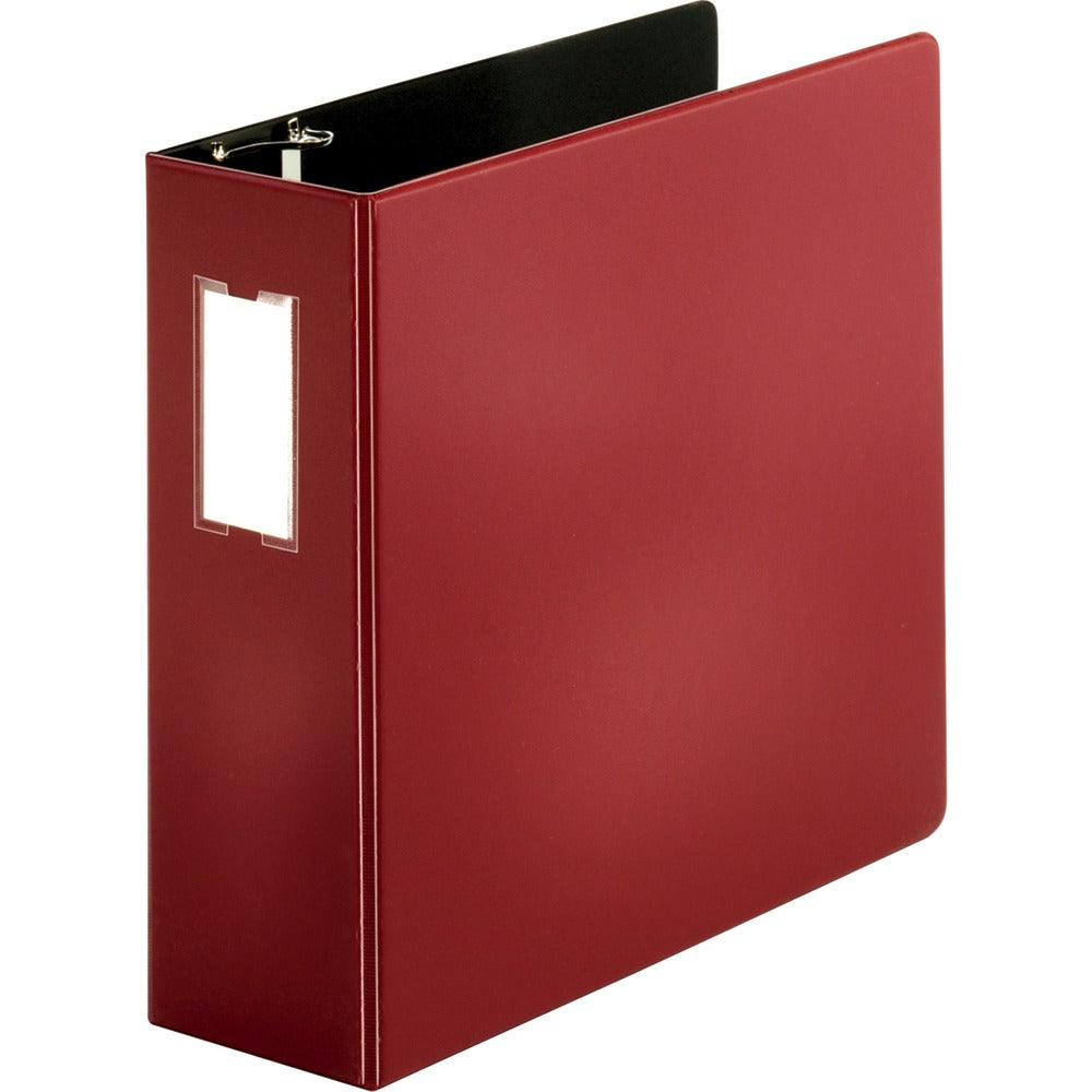Image of Business Source D-Ring Binder w/Label Holder, Hvy-Dty, 4", Burgundy