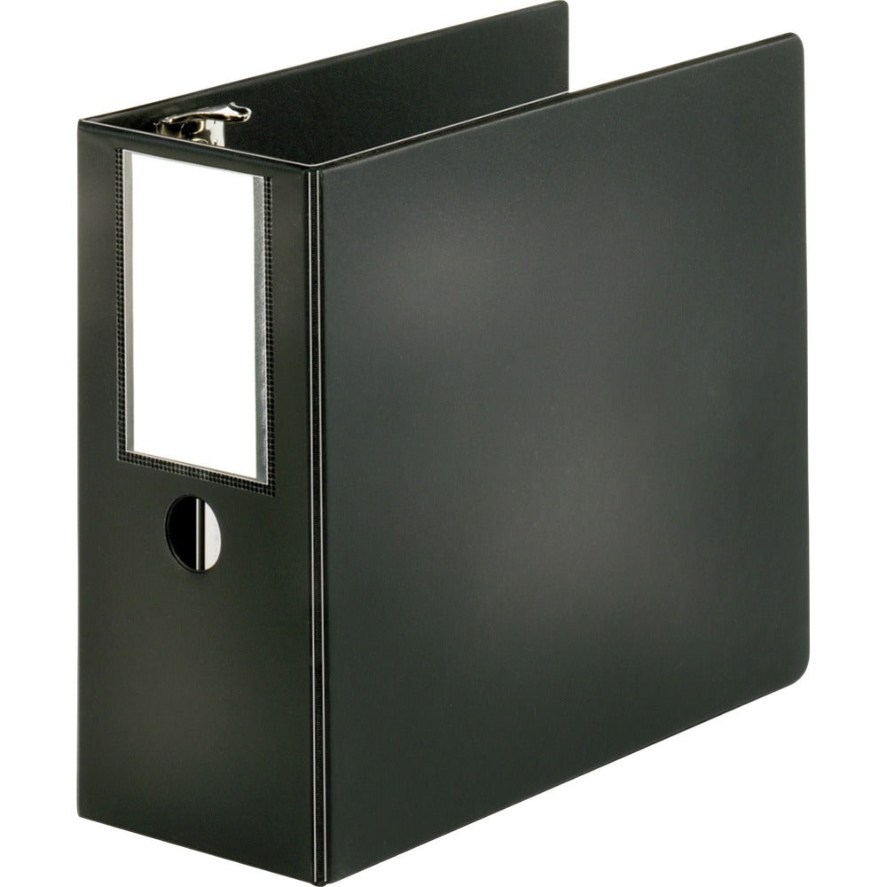 Image of Business Source D-Ring Binder w/Label Holder, Hvy-Dty, 5", Black
