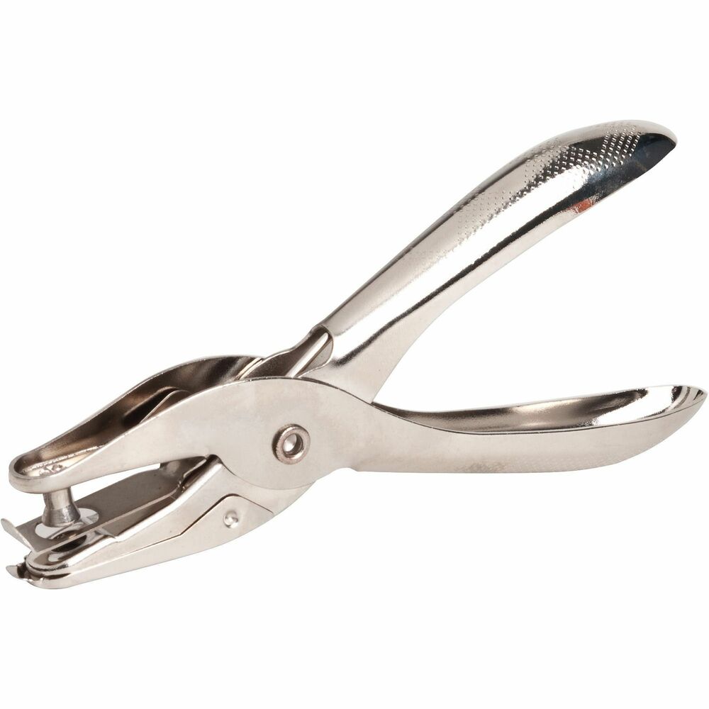 Image of Business Source Ticket Punch, Single Hole, Round, 1/4" Hole, silver