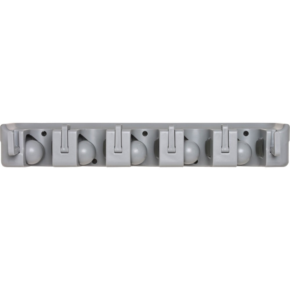 Image of Genuine Joe Wall Rack, Holds 5 Brooms/Tools,6-Hooks f/Hanging, Gray