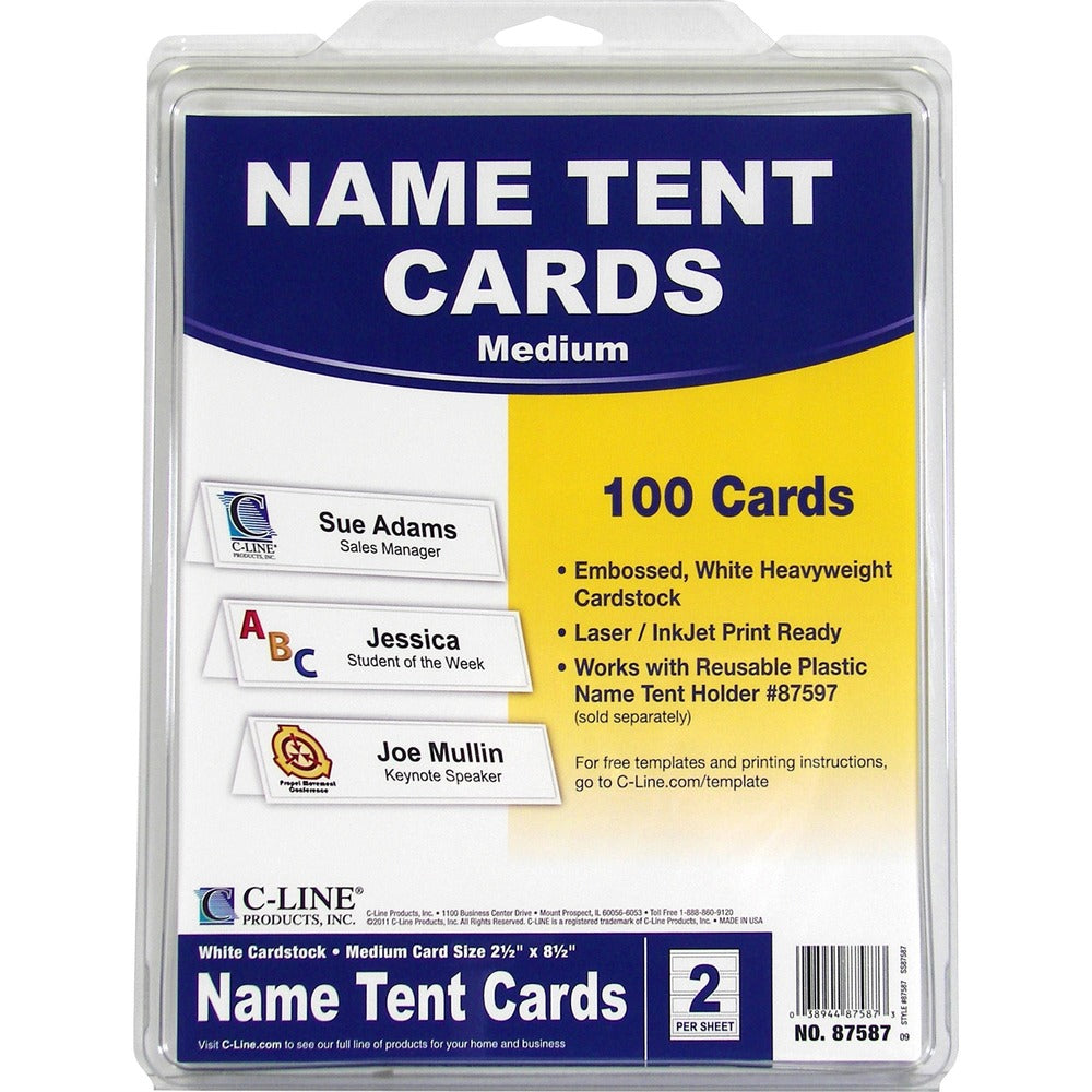Image of C-Line Name Tents w/Holders, Inkjet/Laser, 8-1/2"x11", 100/BX, WE